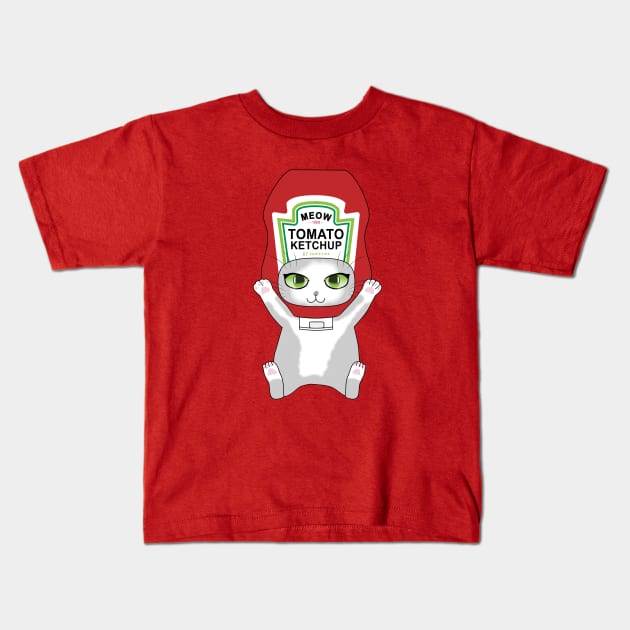 Ketchup Tomato Sauce Cat Kids T-Shirt by akwl.design